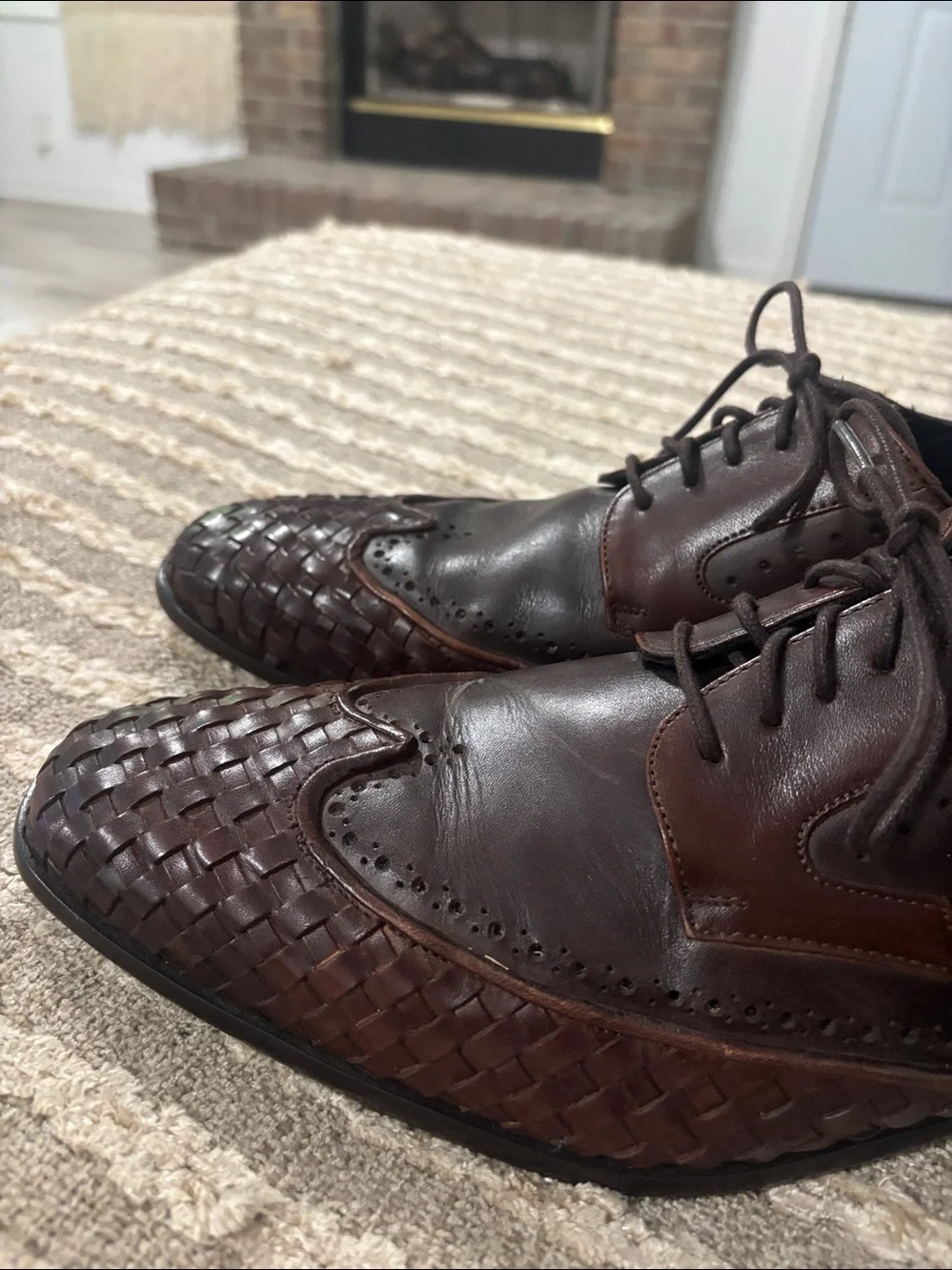 Messico Men's Brown Leather Woven Oxfords Dress Shoes Size 10